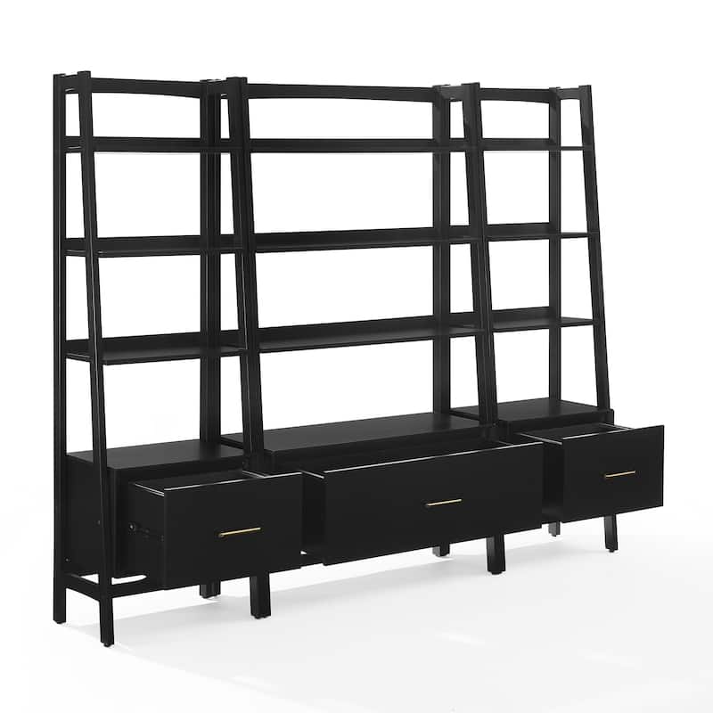 Crosley Landon 3-Piece Etagere Bookcase Set - Matte Black
