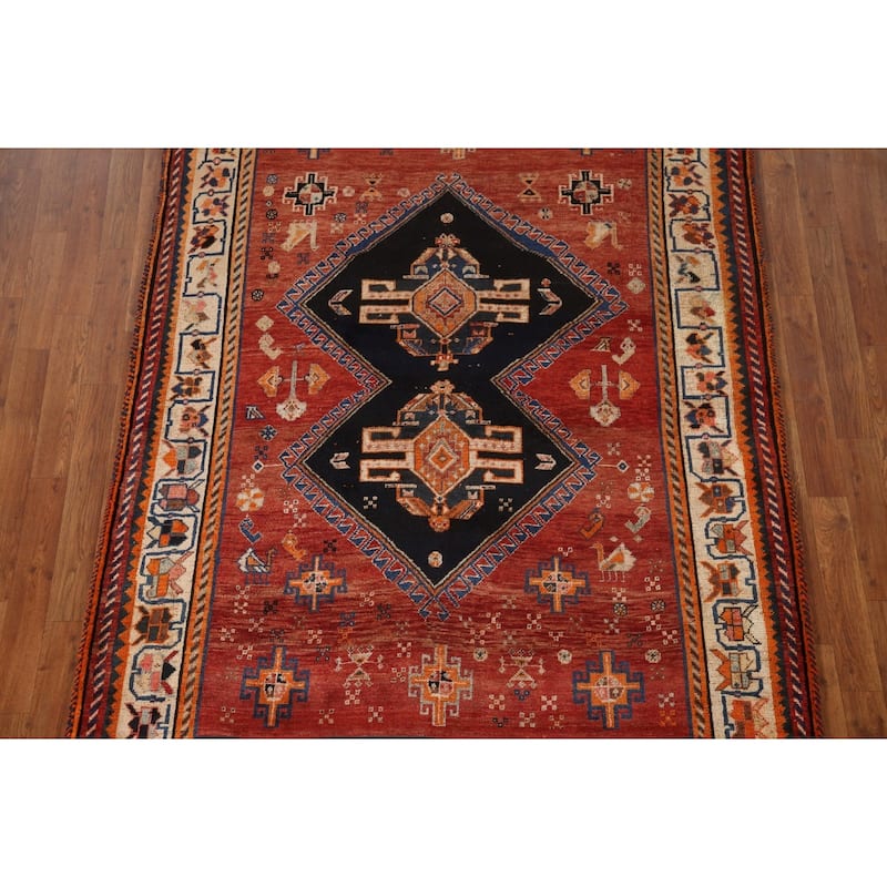 Tribal Red Shiraz Persian Vintage Area Rug Handmade Wool Carpet - 5'0"x 6'11"