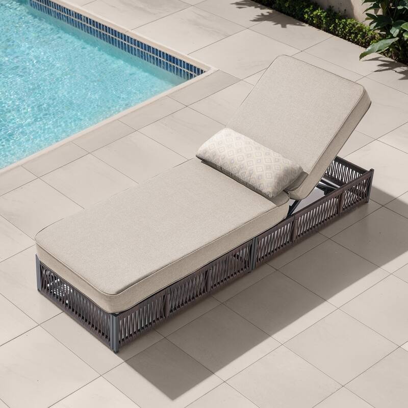 ArcoBay Brown Wicker Outdoor Patio Chaise Lounge with 5-Inch Thick Cushions