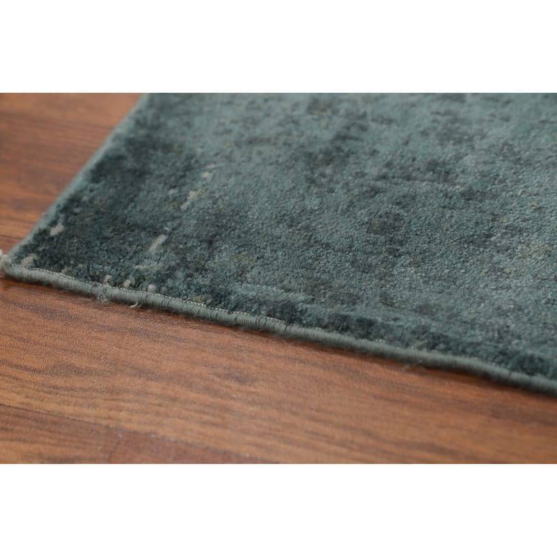 Machine Made Oriental Polyester Carpet Geometric Navy Blue & Blues Distressed Area Rug - 7' 5'' X 5' 2''