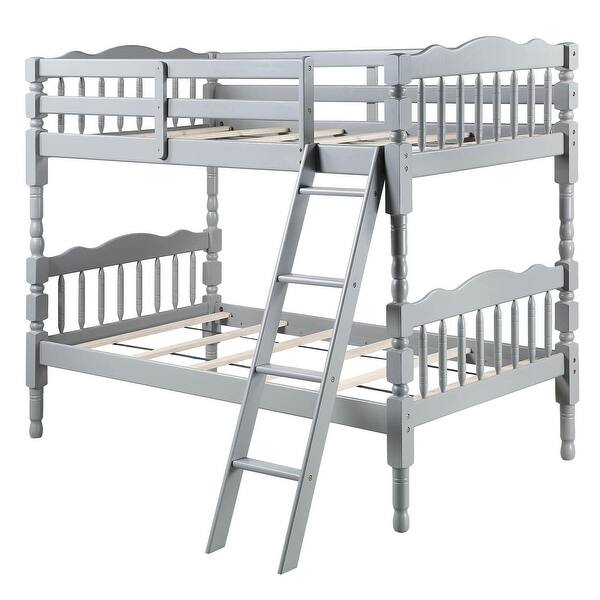 slide 2 of 8, Twin Over Twin Bunk Bed with Built-in Ladder Grey