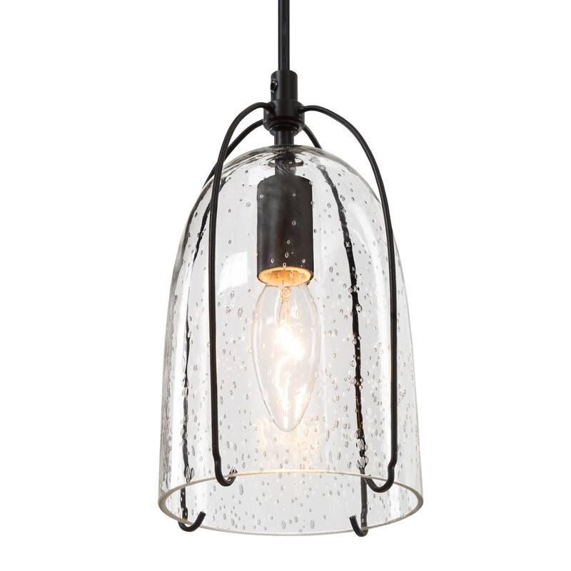 Modern Farmhouse Mini Pendant 1-light Kitchen Lights Cage Seeded Coastal Glass Ceiling Lights - D5'' x H8.5''