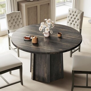 47 Inch Round Farmhouse Dining Table for 4-6 People with Wood Grain ...