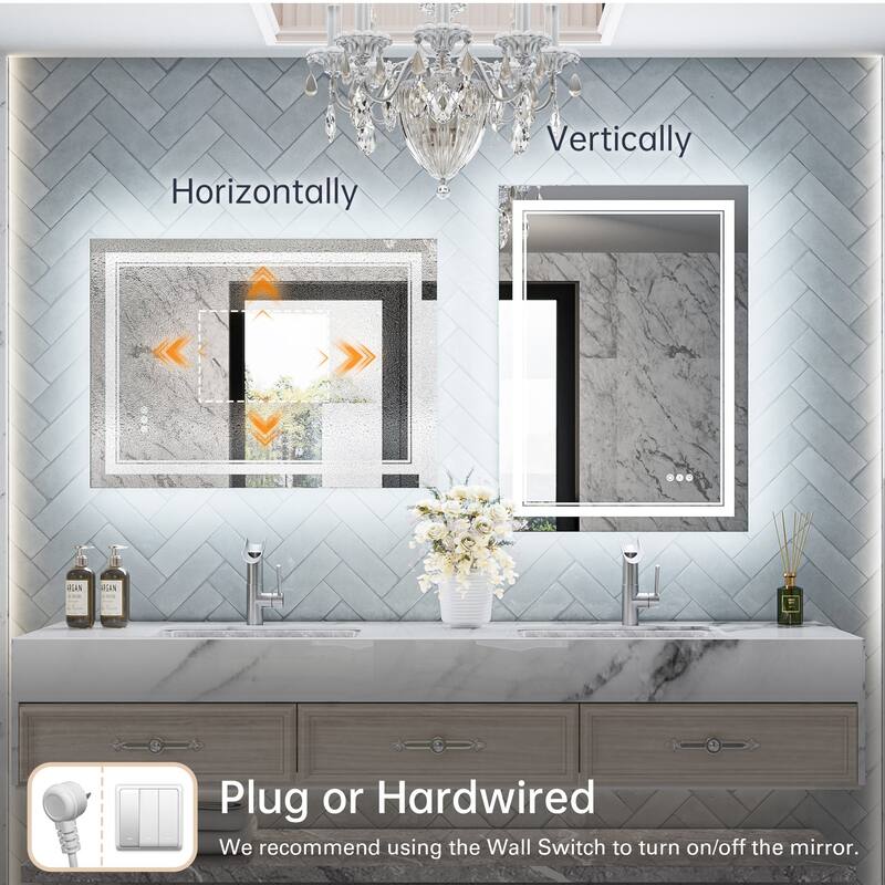 Keonjinn Rectangular Front Light & Backlit,LED Bathroom Vanity Mirror, 3 Color Temperatures, Anti Fog