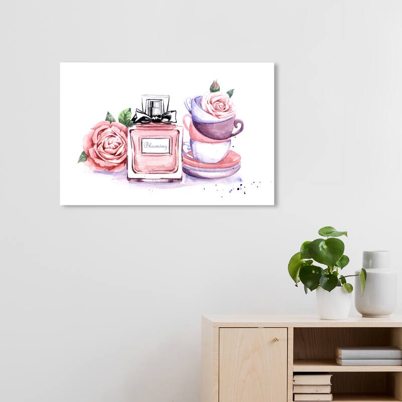Wynwood Studio Fashion and Glam Floral Tea Time Pink and Glam Wall Art Canvas Print - 20 x 30
