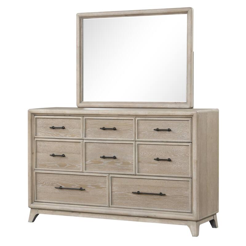 Furniture of America Lioraen Modern Oak 2-piece Solid Wood Dresser and Mirror Set