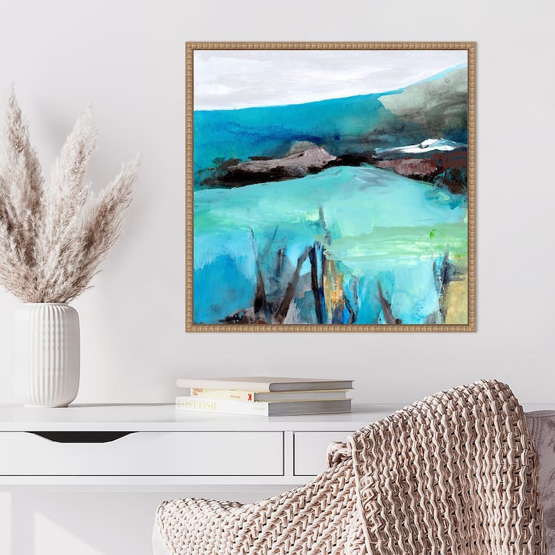 Mountain Lake 1 by Elan Studios Framed Canvas Wall Art Print - Sylvie Beaded Natural