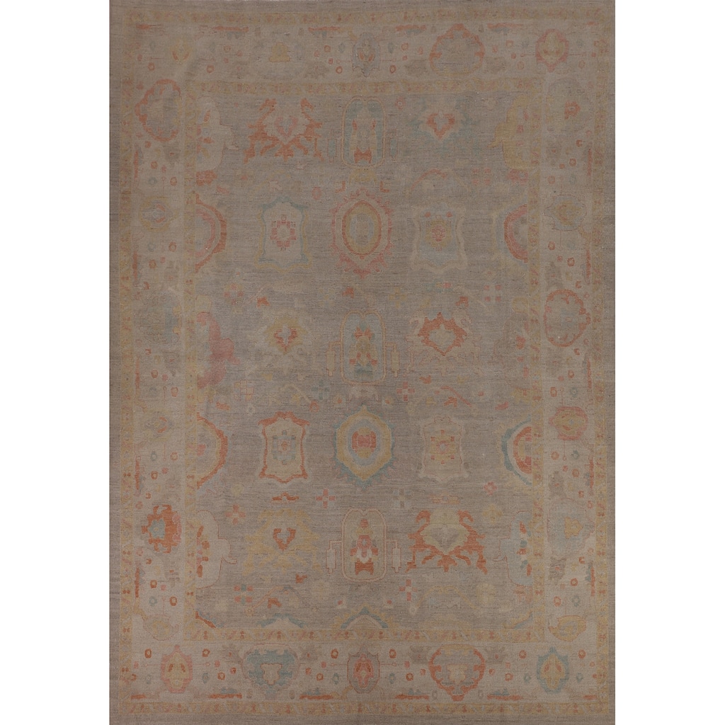 Beige Oushak Turkish Area Rug Hand-Knotted Wool Carpet - 8'9"x 11'10"
