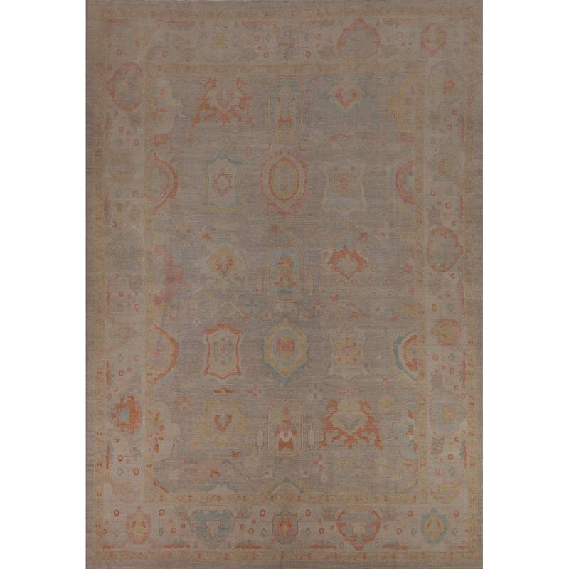 Beige Oushak Turkish Area Rug Hand-Knotted Wool Carpet - 8'9"x 11'10"