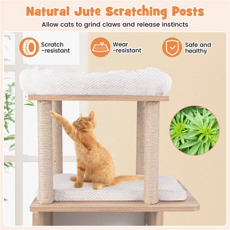 47-Inch Wooden Cat Condo with 2-Story Design, Luxury Perches, Soft Cushions & Natural Jute Scratching Posts - 31" x 15" x 47"