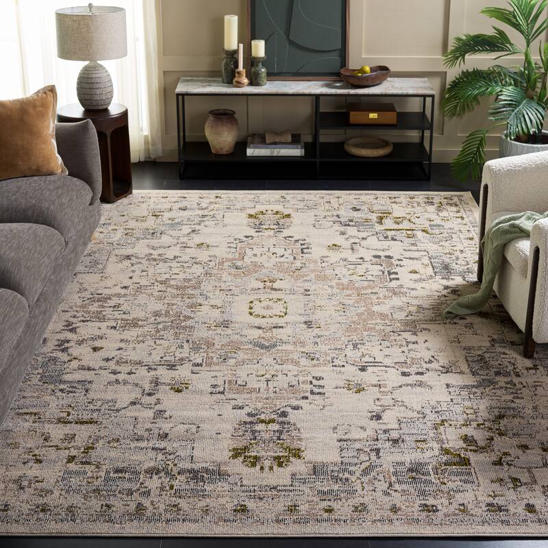 SAFAVIEH Madison Katelijne Boho Medallion Distressed Area Rug - 9' x 12' - Ivory/Grey Gold