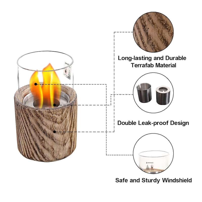 Sophia & William 4.7 inch Terrafab Portable Tabletop Fireplace Indoor Outdoor Fire Pit With Glass Windshield