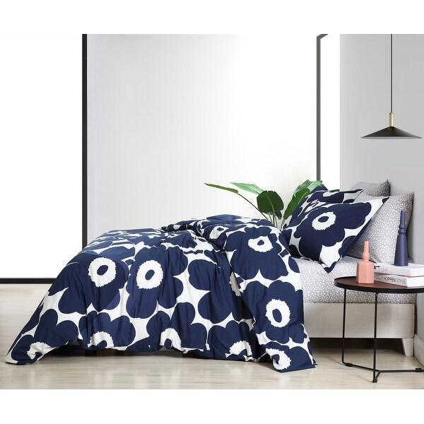 Marimekko Unikko Cotton Indigo Blue Comforter Set - Bed Bath