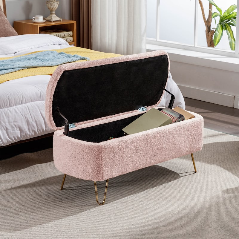 Ouyessir Modern Sherpa Storage Bench, Ottoman with Storage