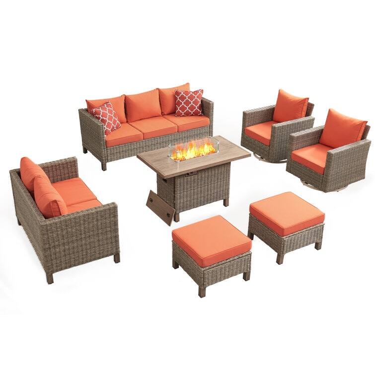 9 - Person Outdoor Wicker Patio Conversation Furniture Set With Swivel Chairs