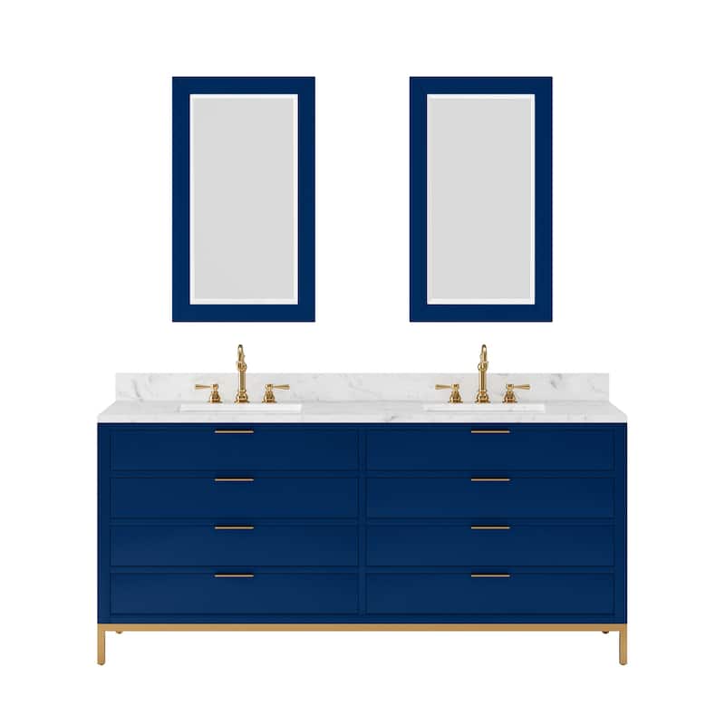 Bristol Carrara White Marble Countertop Vanity with Mirror - 72 - Blue