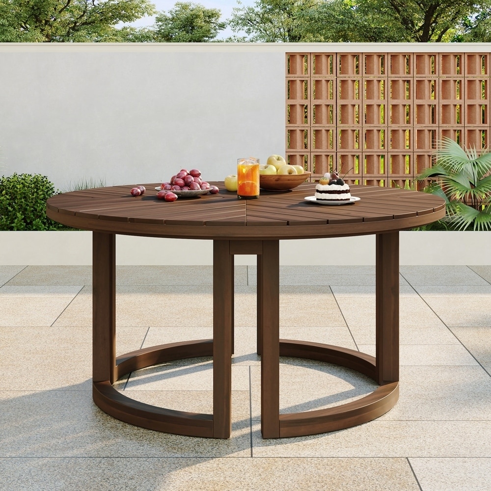 Wood Dining Table with Umbrella Hole for Garden