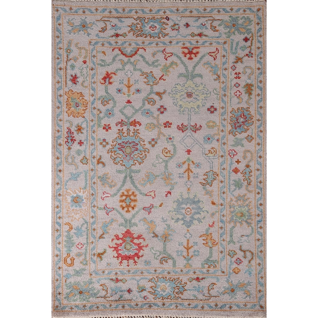 All-Over Floral Oushak Oriental Accent Rug Handmade Wool Carpet - 4'0"x 6'0"