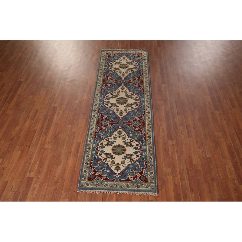 Blue Kazak Oriental Runner Rug Hand-Knotted Wool Carpet - 2'8"x 8'2"