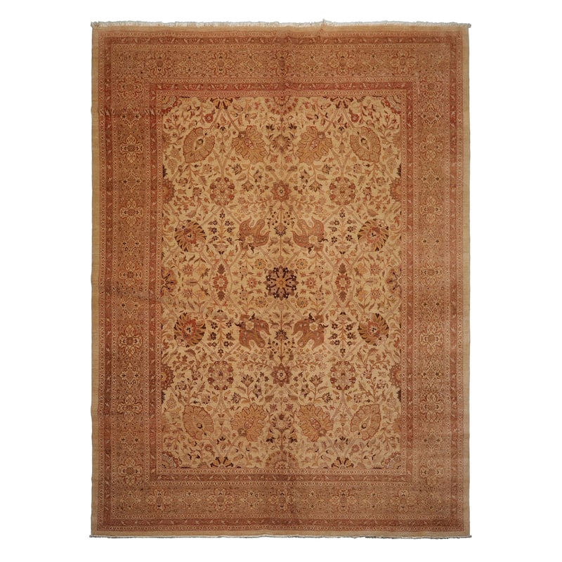 8'9''x11'8'' Traditional 250 KPSI Hand Knotted Beige Wool Area Rug - 8' 9'' x 11' 8'' - 8' 9'' x 11' 8''