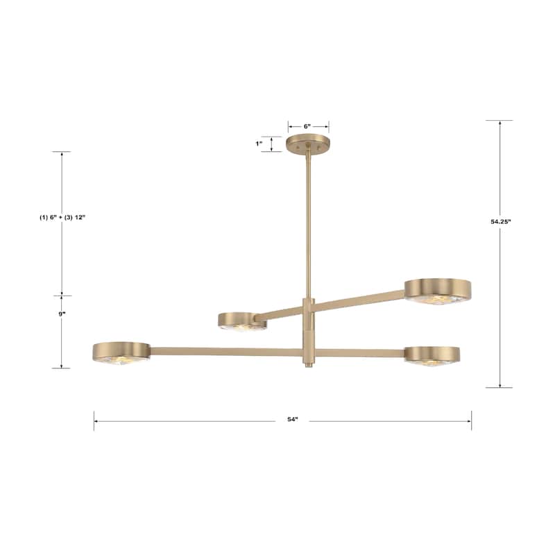 Orson 4 Light Modern Gold Chandelier - 54"W x 9"H x 7"D