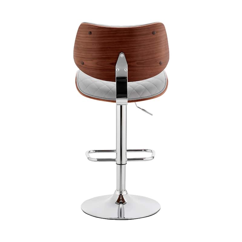 Grey Faux Leather Swivel Bar Chair with Footrest and Adjustable Chrome Frame - 20” x 19” x 45” (D x W x H)