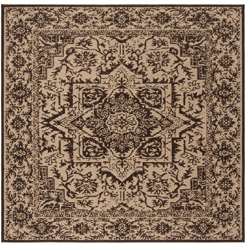 SAFAVIEH Linden Rick Indoor/ Outdoor Waterproof Patio Backyard Rug - 4' x 4' Square - Cream/Brown