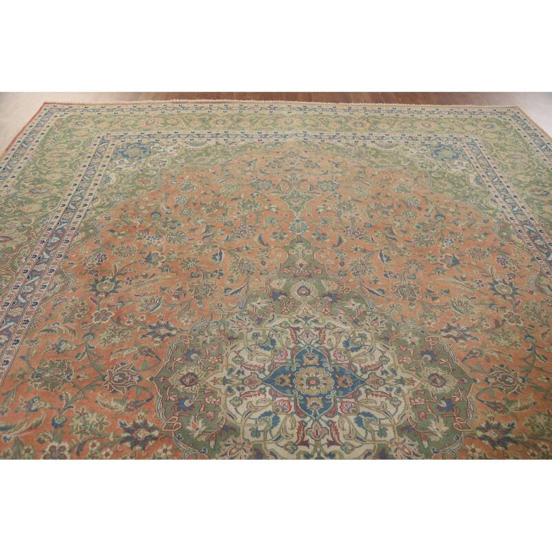 Hand Knotted Oriental 100% Wool Carpet Traditional Floral Oranges & Rust Mashad Area Rug - 13' 4'' X 9' 9''
