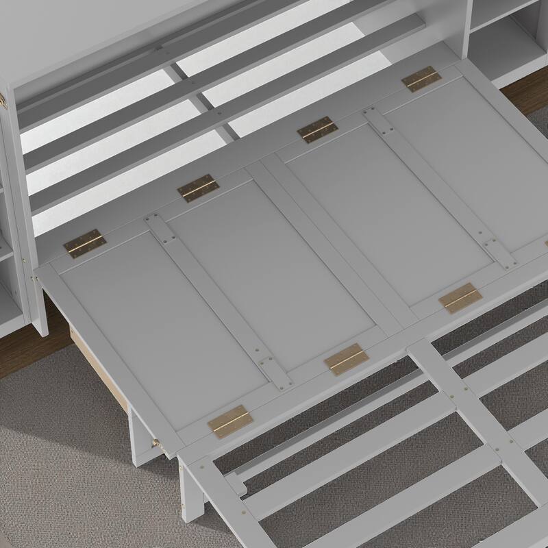 Full/Queen Size Murphy Bed with Storage Drawers and Shelves, Space-Saving Foldable Wall Bed for Guest Room