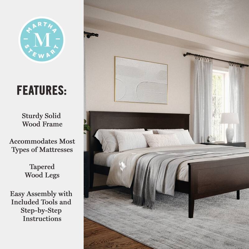 Martha Stewart Wooden Platform Bed with Headboard and Footboard