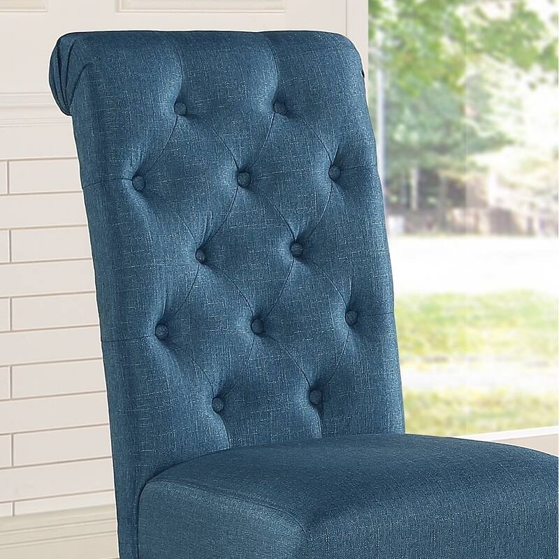 Blue Button Tufted Upholstered Bench, Upholstered Dining Chairs, Dining Table and Chairs Set with Rectangular Table