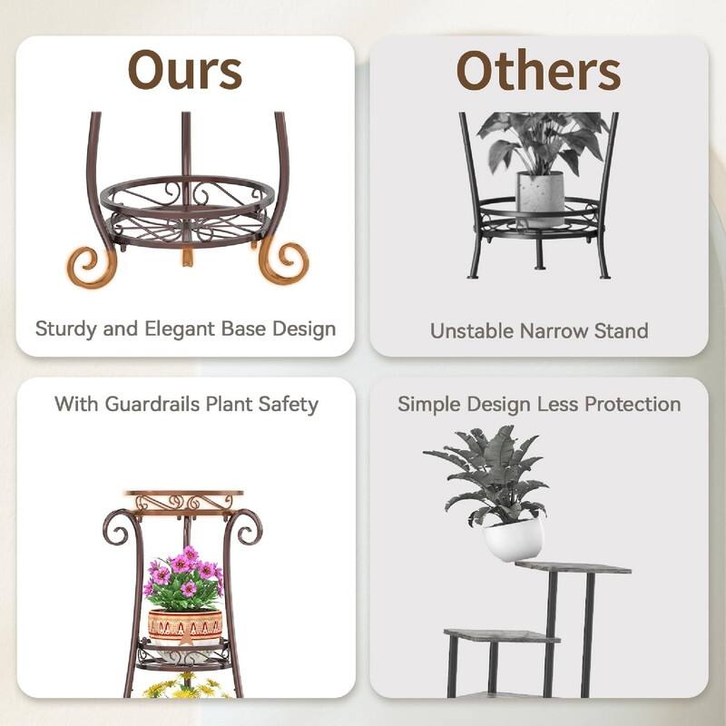 3 Tier Black Metal Plant Stand - 14"D x 14"W x 34"H