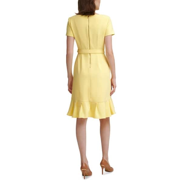 Calvin Klein Women's Ruffle Hem Scuba Crepe Dress Yellow Size 12Petite -  12P - Bed Bath & Beyond - 40631190