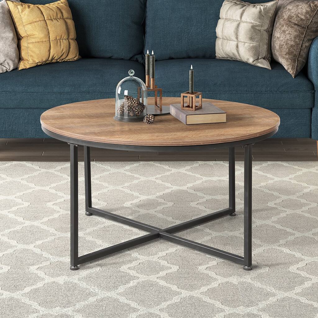 Merax Rustic Coffee Table with Metal Legs