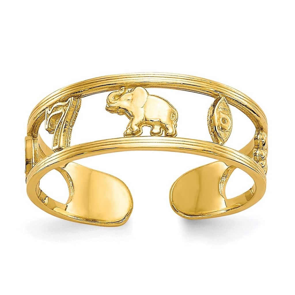 Curata Womens Adjustable Solid 10k Yellow Gold Luck Toe Ring