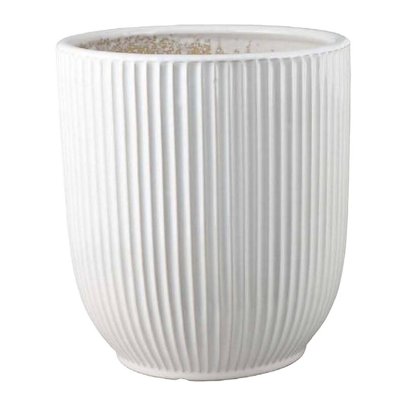 Modern 2-Piece Glossy White Ribbed Ceramic Planter Set with Drainage