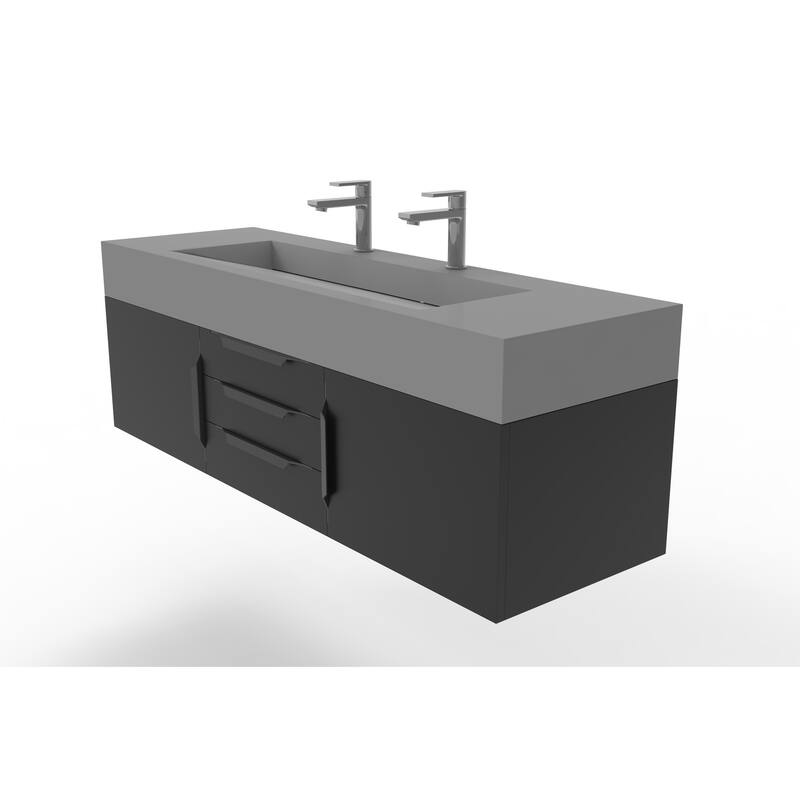 Nile 60" Wall Mounted Bathroom Vanity Set with Gray Solid Surface Top