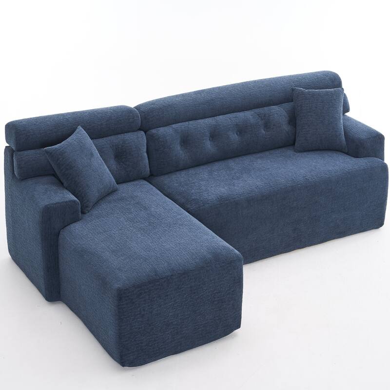 Full Compression Sponge L-Shape No-Assembly Chenille Convertible Chaise Sectional Sofa