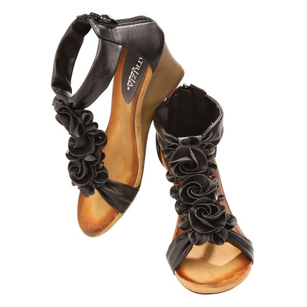 Women's Harlequin Flower T-Strap Wedge Sandals