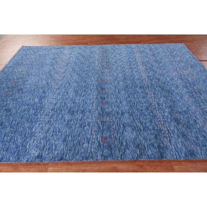 Hand Knotted Oriental 100% Wool Carpet Tribal Tribal Navy Blue & Blues Gabbeh Area Rug - 9' 9'' X 8' 0''