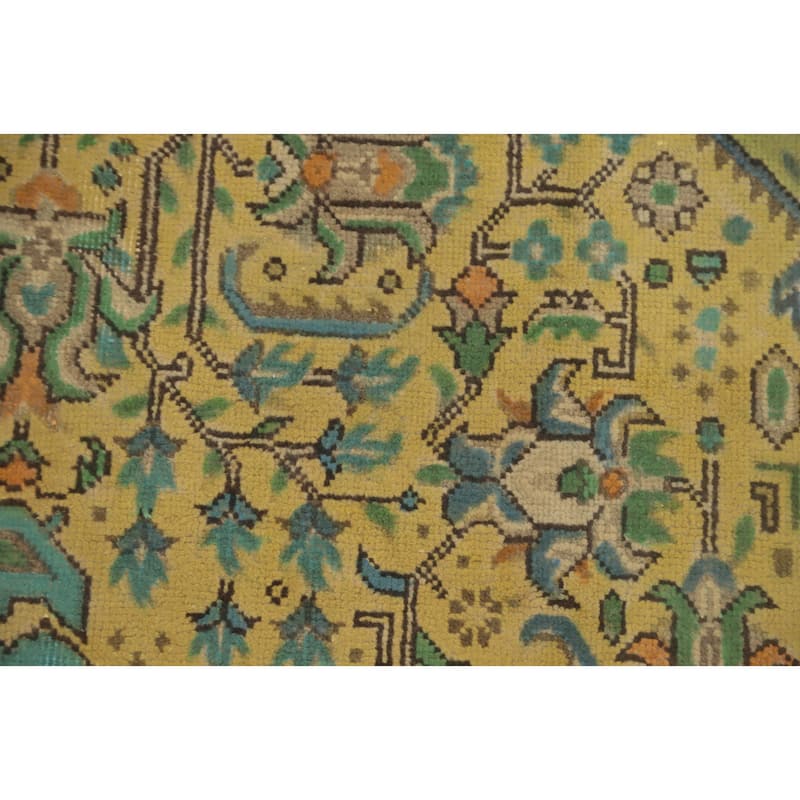 Hand Knotted Oriental 100% Wool Carpet Traditional Floral Yellow & Gold Tabriz Area Rug - 9' 5'' X 6' 3''