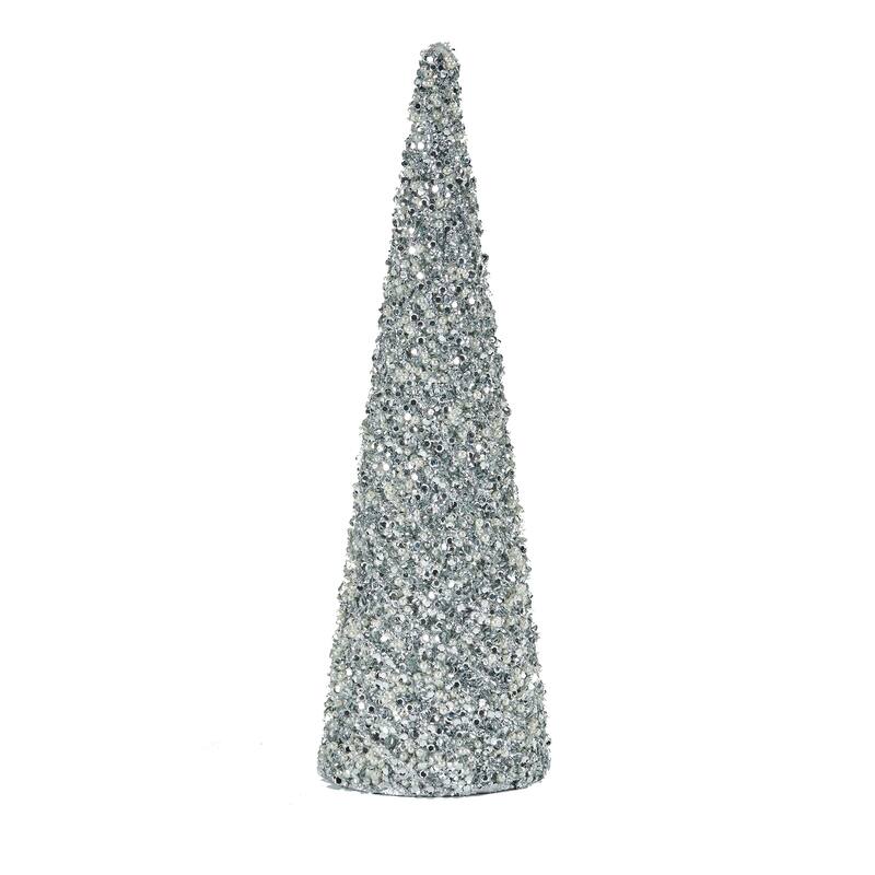 17.7" Glitter Bead And Sequin Artificial Tabletop Christmas Tree, Silver - 17.7