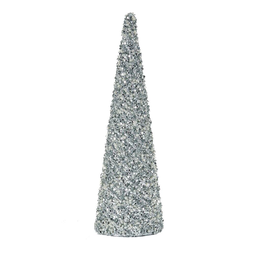 17.7" Glitter Bead And Sequin Artificial Tabletop Christmas Tree, Silver - 17.7