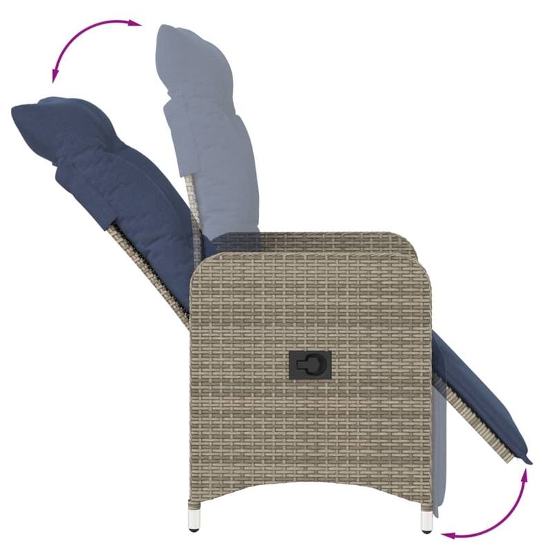 vidaXL Reclining Patio Chair with Cushions Outdoor Furniture Gray Poly Rattan - 21.5" x 23" x 36.2"