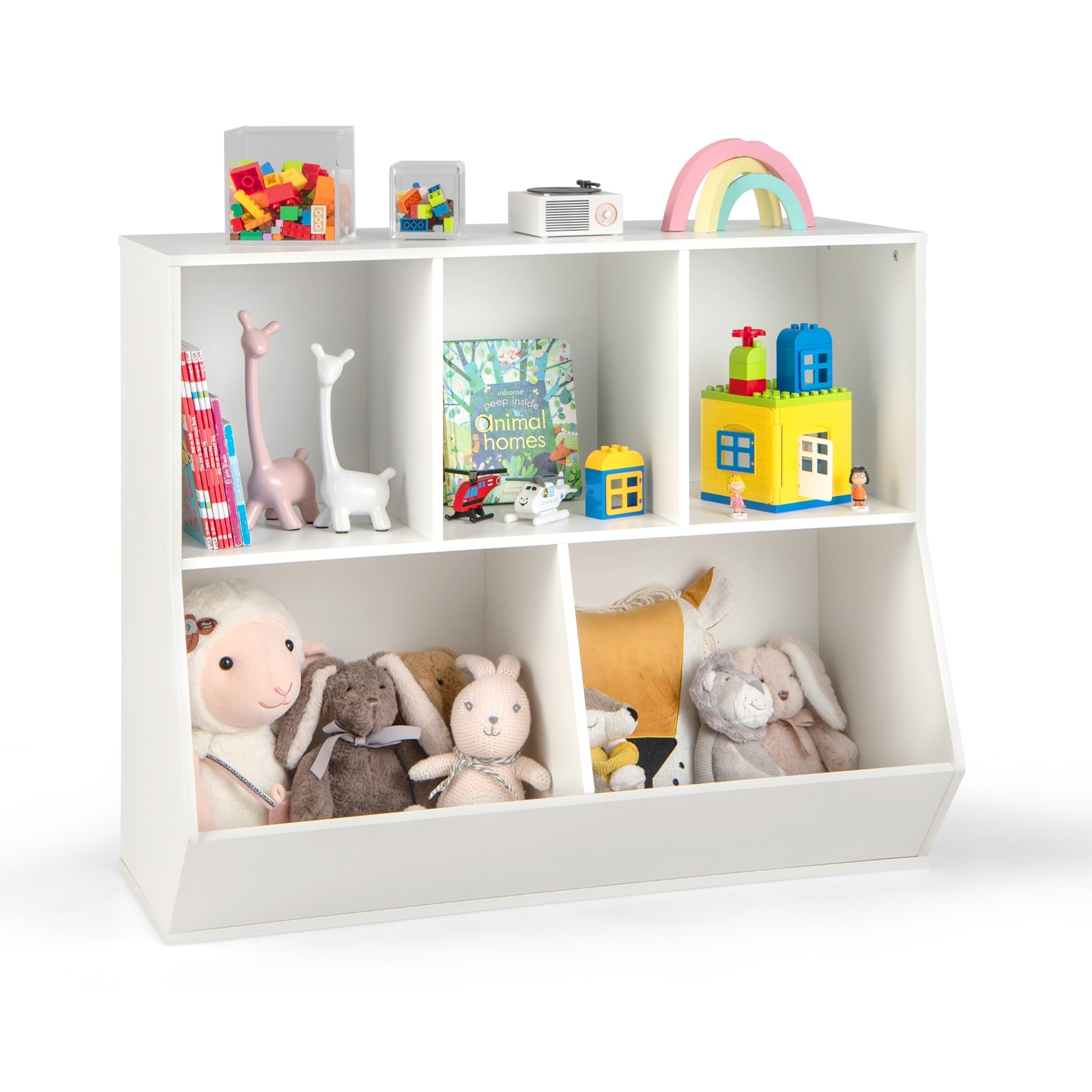 Costway Wooden Kids Toy Storage Organizer Bookcase Cabinet Bookshelf W/ 8 Storage  Boxes