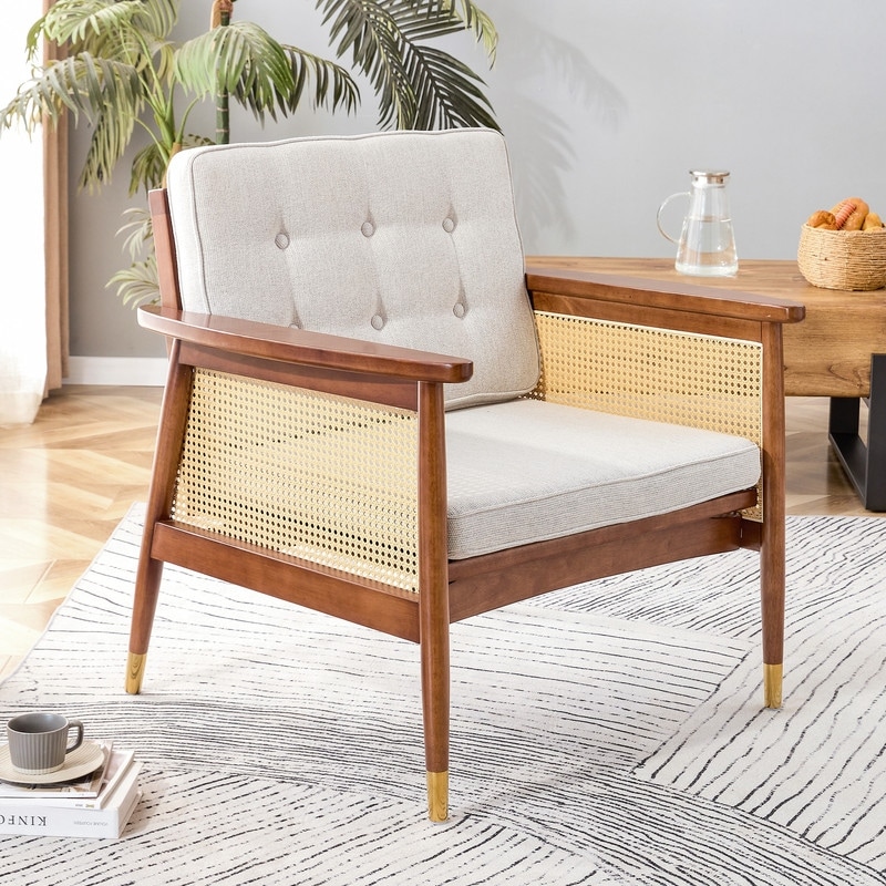 Grondin Mid-Century Modern Style Woven Rattan Accent Armchair with