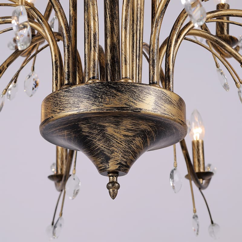 Farmhouse Retro Tree Branch Crystal Chandelier Candle-Style Pendant Light