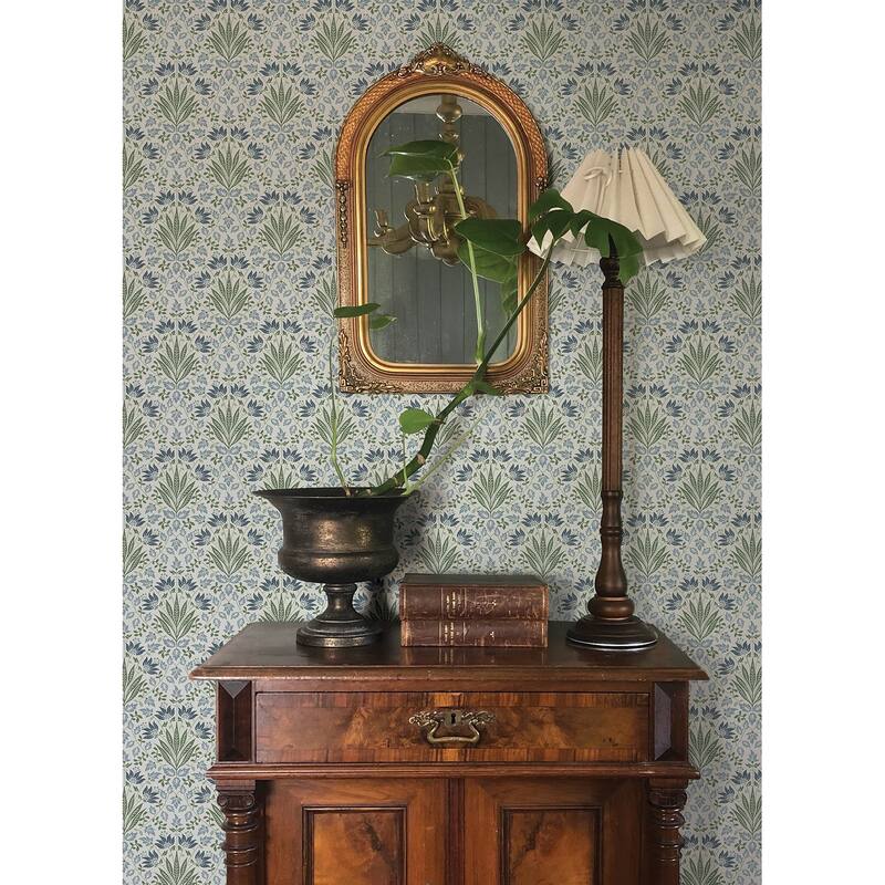 Chris Loves Julia x A-Street Prints Woodbury Blue Floral Damask Wallpaper