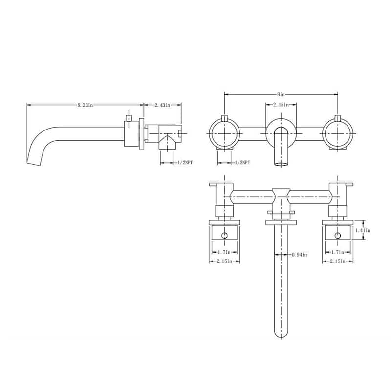 Matte Black Round Double Handle Wall-Mount Bathroom Basin Faucet