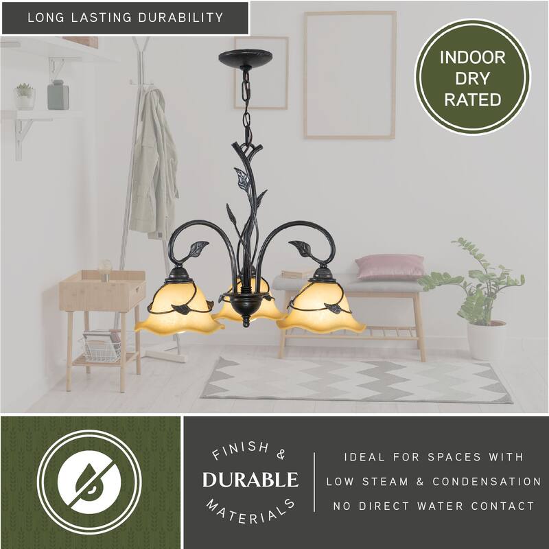 Vine 3 Light Black Rustic Chandelier - 22-in W x 17.5-in H x 22-in D